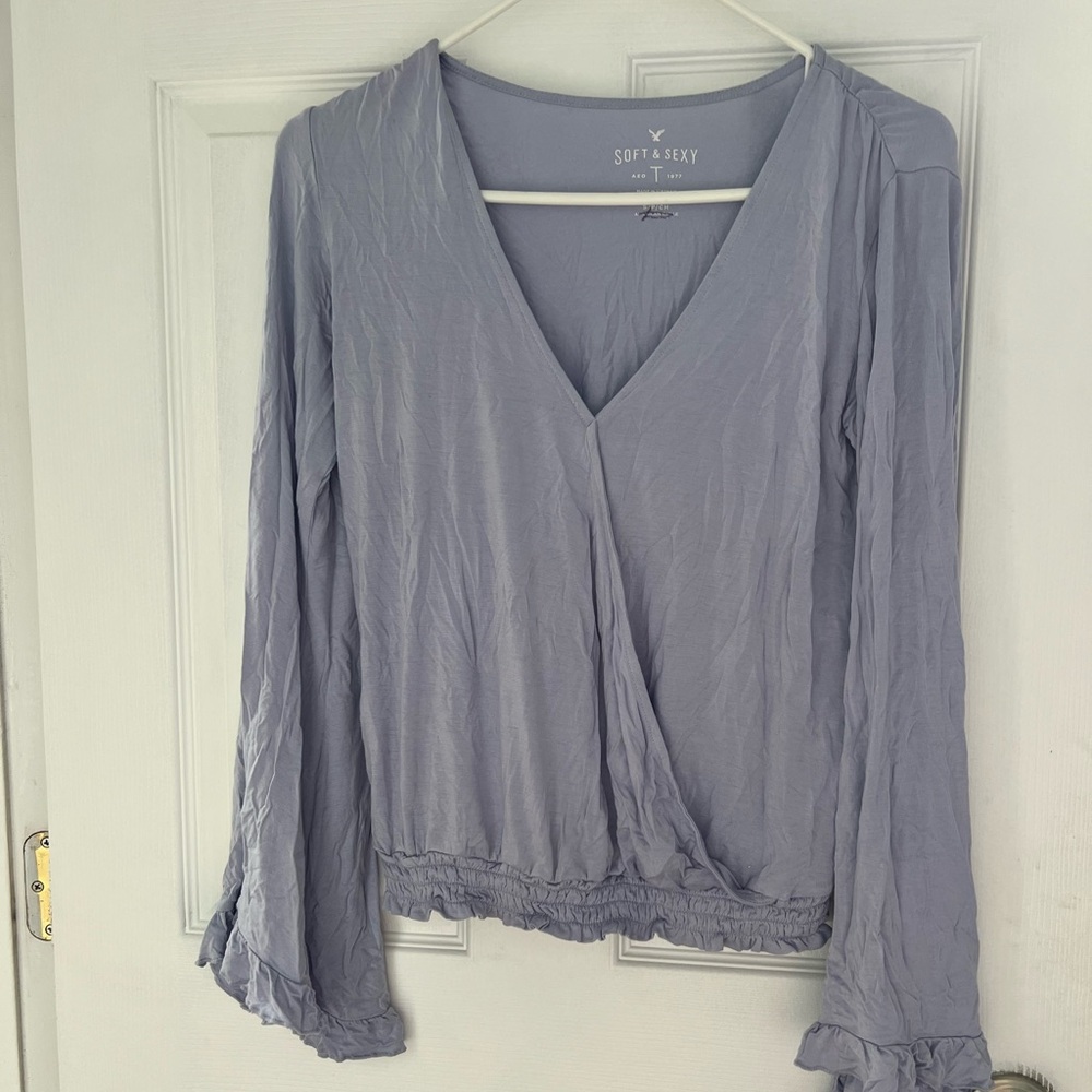NWOT Soft and  sexy american eagle wrap front purple top